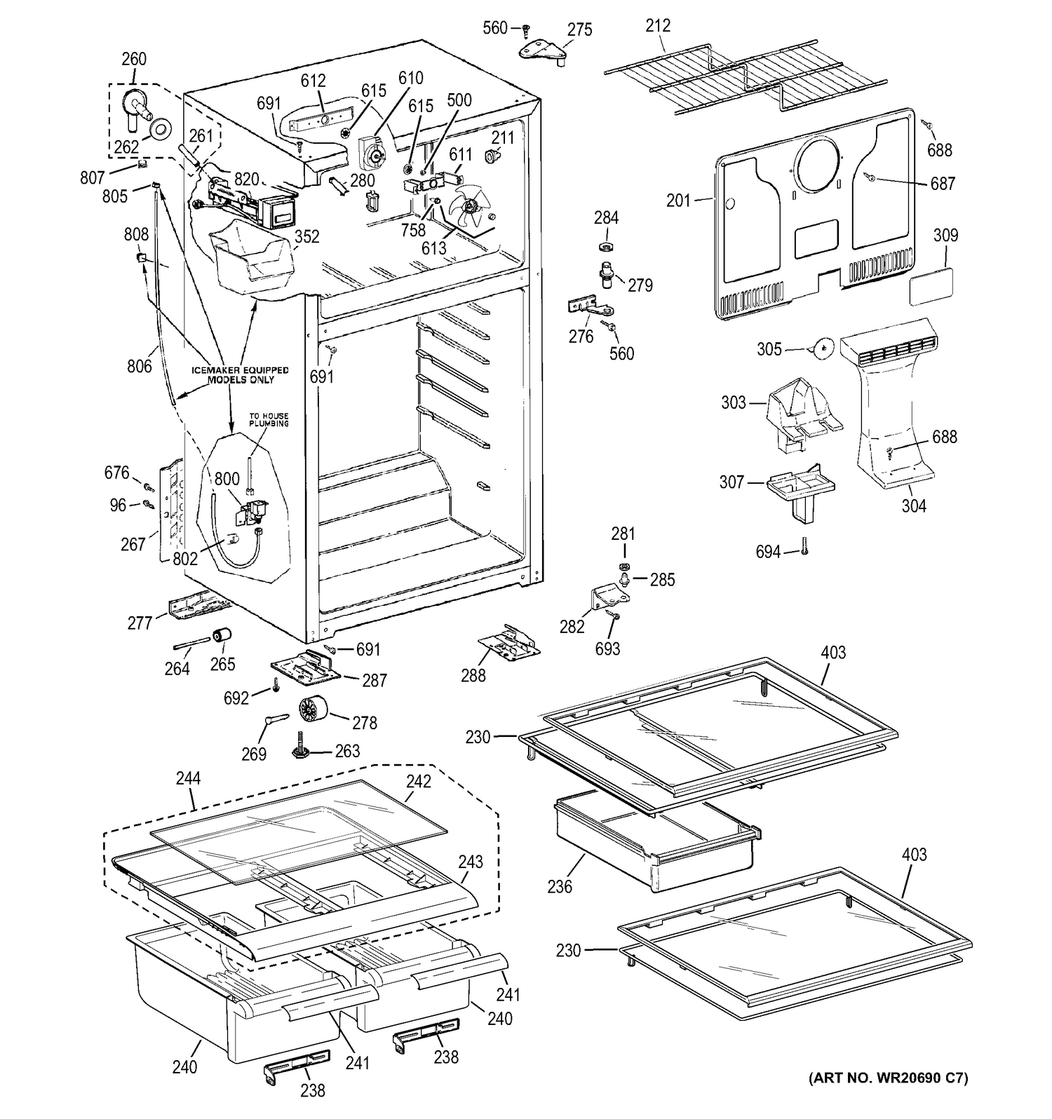 CABINET Diagram and Parts List for GTK17JCDDRBS  General Electric Refrigerator