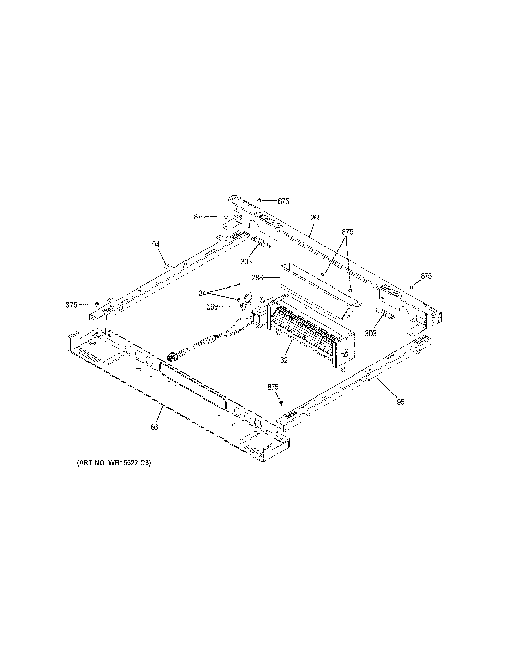 Cooling fan Diagram and Parts List for PS960BL5TS  General Electric Range