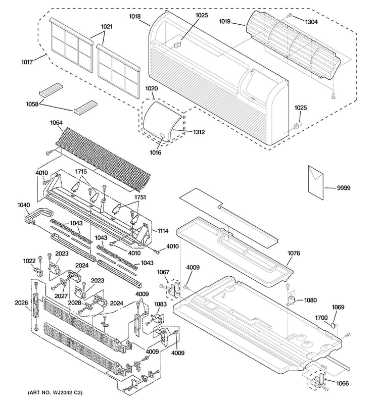 Grille, Heater & Base Pan Parts Diagram and Parts List for AZ61H07DABM2  General Electric Air Conditioner