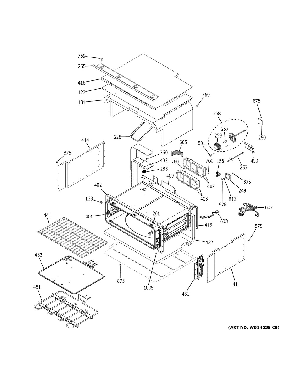 Upper Oven Diagram and Parts List for PT9200SL3SS  General Electric Wall Oven