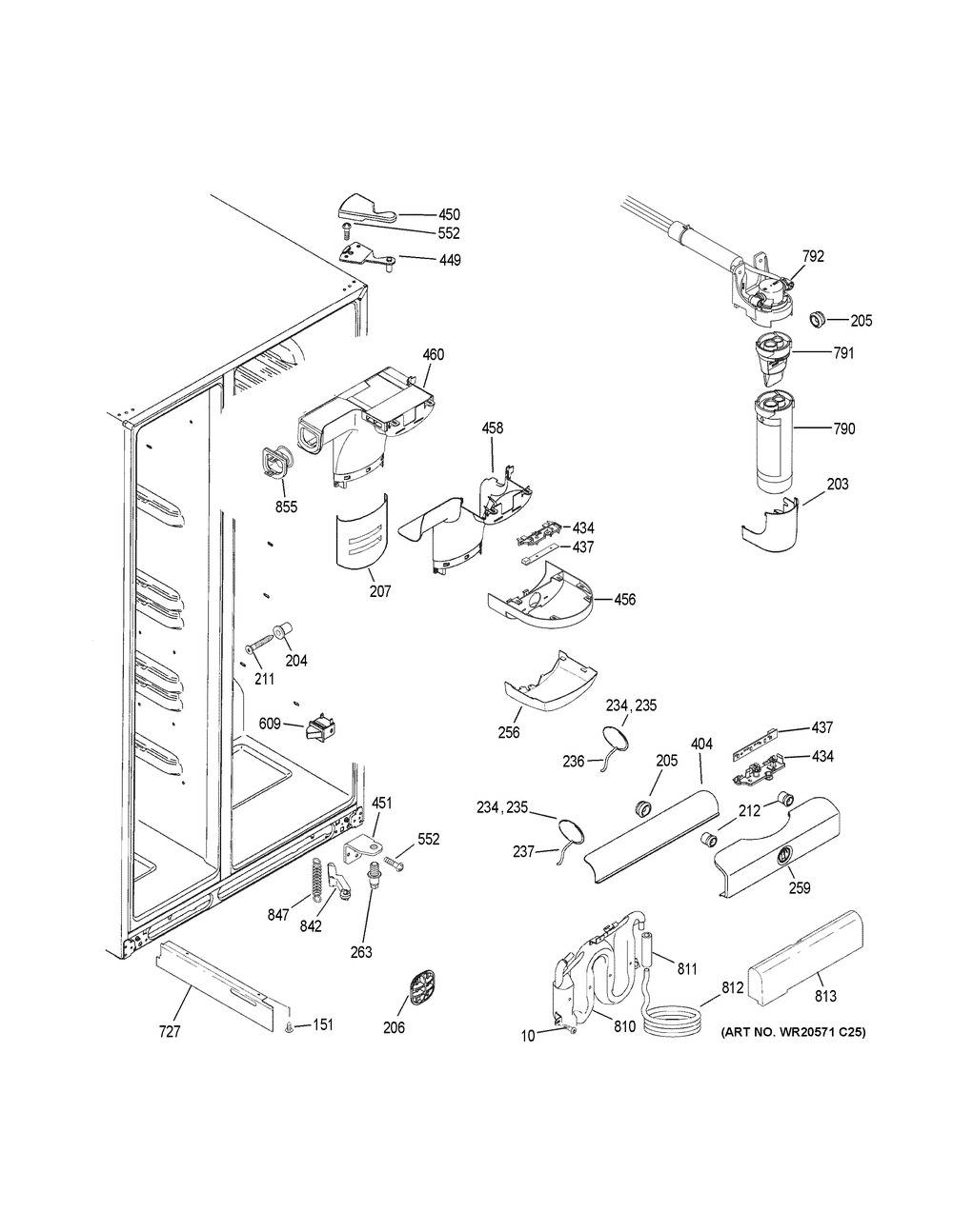 Fresh Food Section Diagram and Parts List for GSS23GGKKCWW  General Electric Refrigerator