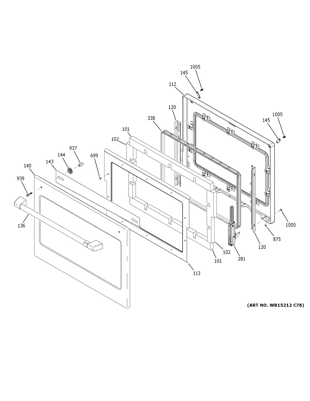 Door Diagram and Parts List for CKS70DP2N1S1  General Electric Range