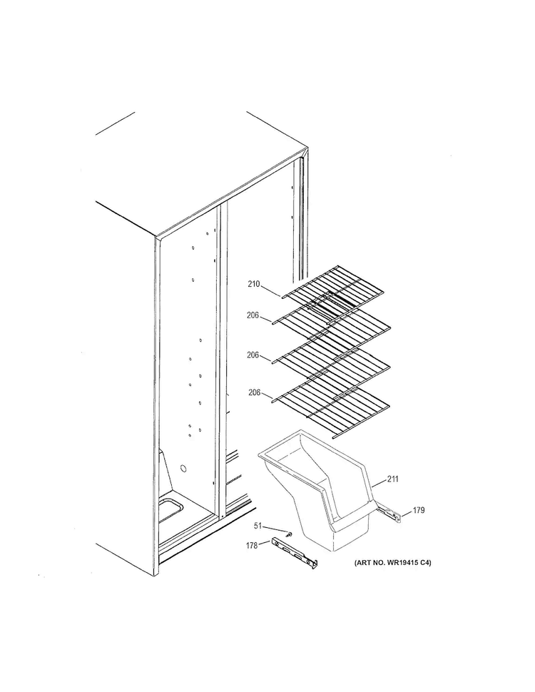 Freezer Shelves Diagram and Parts List for GSH25JGDDWW  General Electric Refrigerator