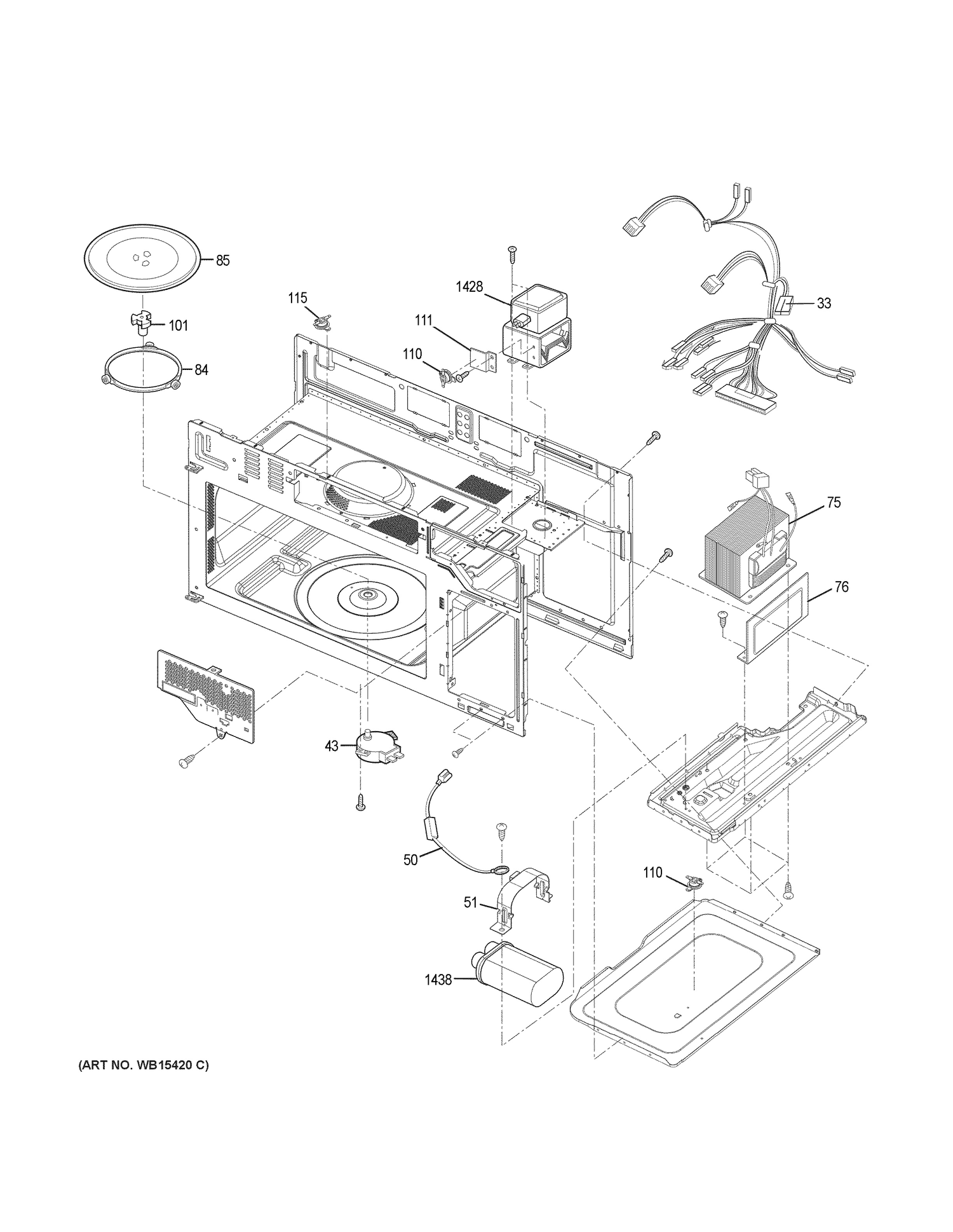 INTERIOR PARTS 1 Diagram and Parts List for JNM3163DJ2WW  General Electric Range