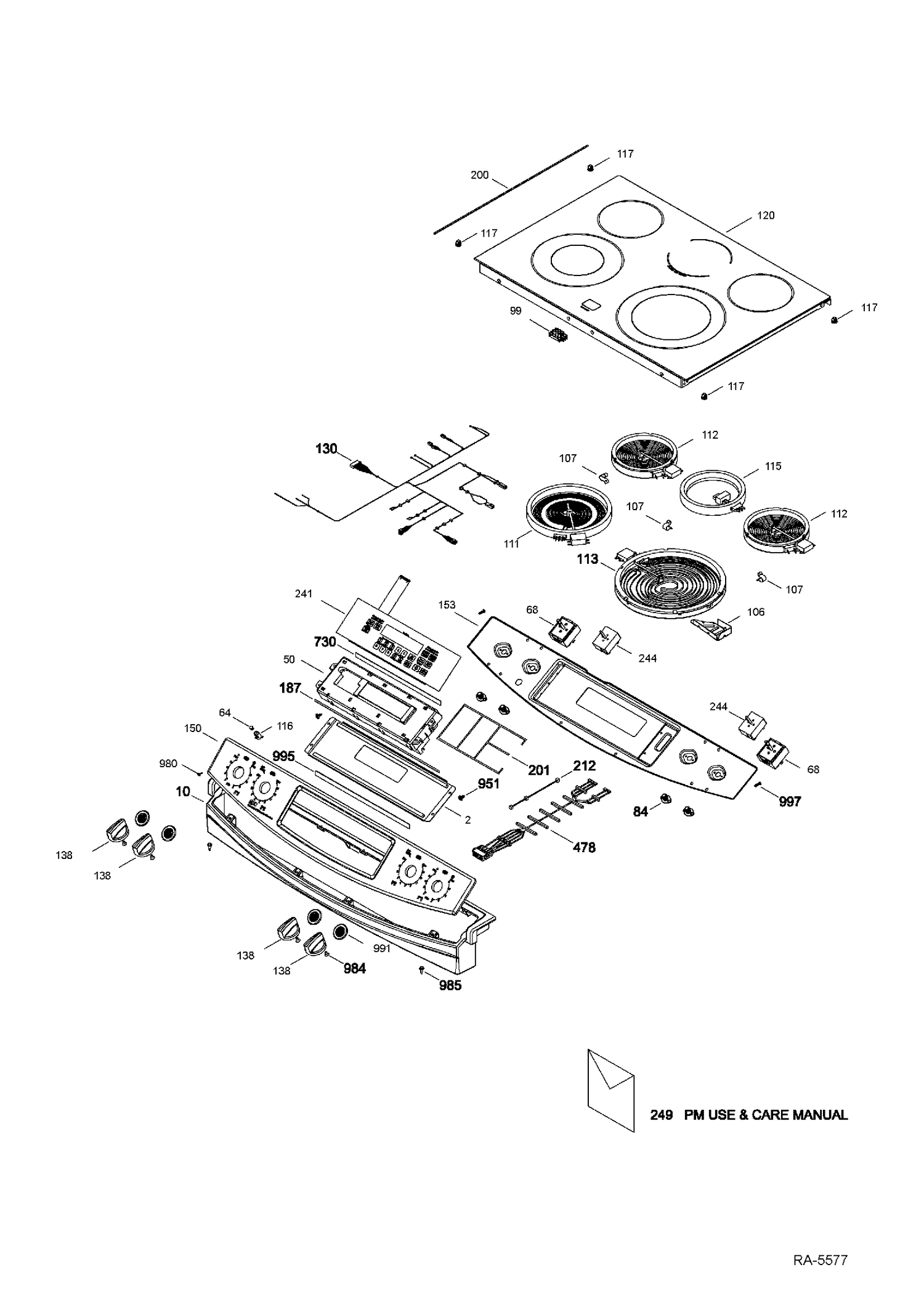 CONTROL PANEL & COOKTOP Diagram and Parts List for JCS630DF1BB  General Electric Range