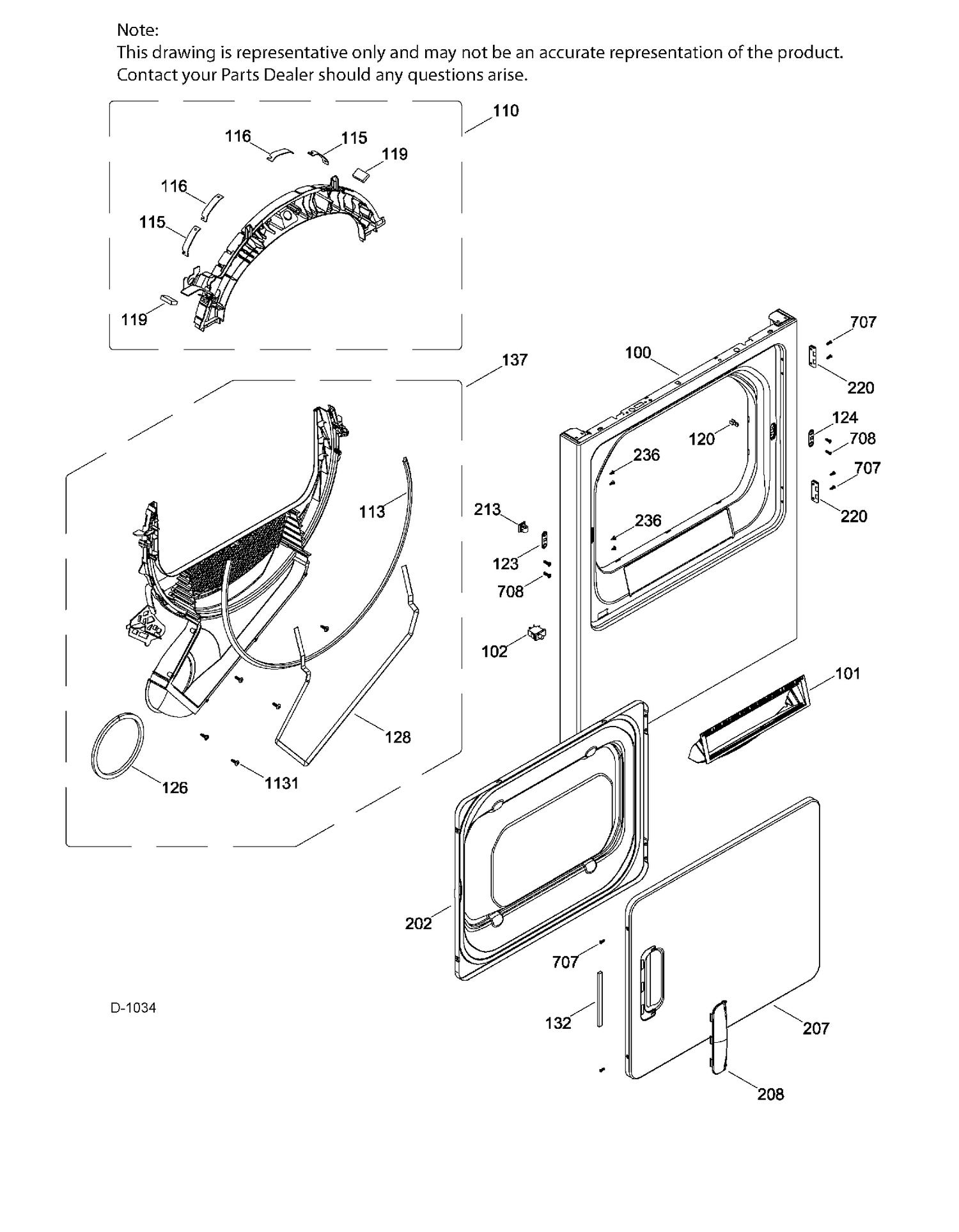 FRONT PANEL/DOOR Diagram and Parts List for MTMX050EF3WW  General Electric Dryer