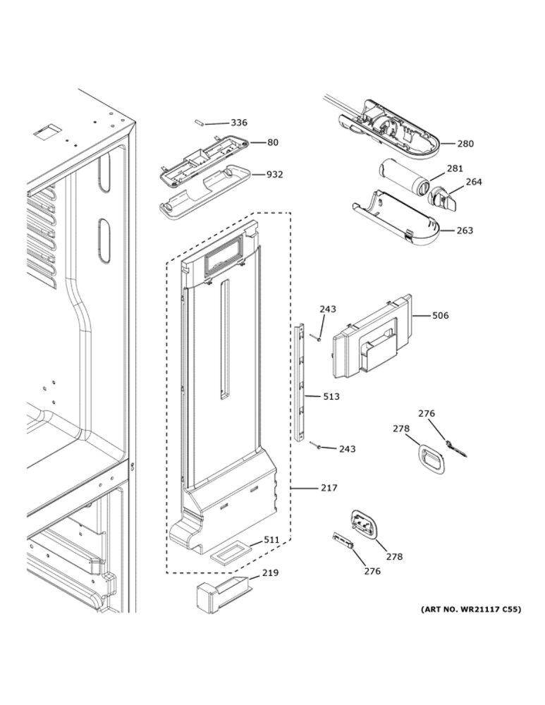 Fresh Food Section Diagram and Parts List for GYE18JSLKFSS  General Electric Refrigerator