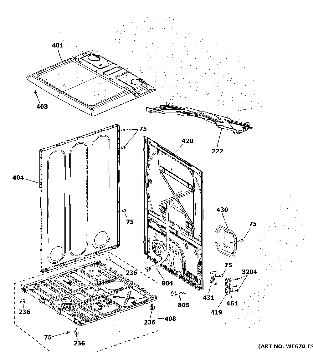 Cabinet And Top Panel Diagram and Parts List for VTD52EASR0WB  General Electric Dryer