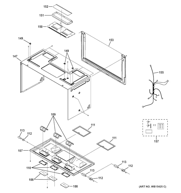 Interior Parts Diagram and Parts List for PVM9005SJ2SS  General Electric Microwave