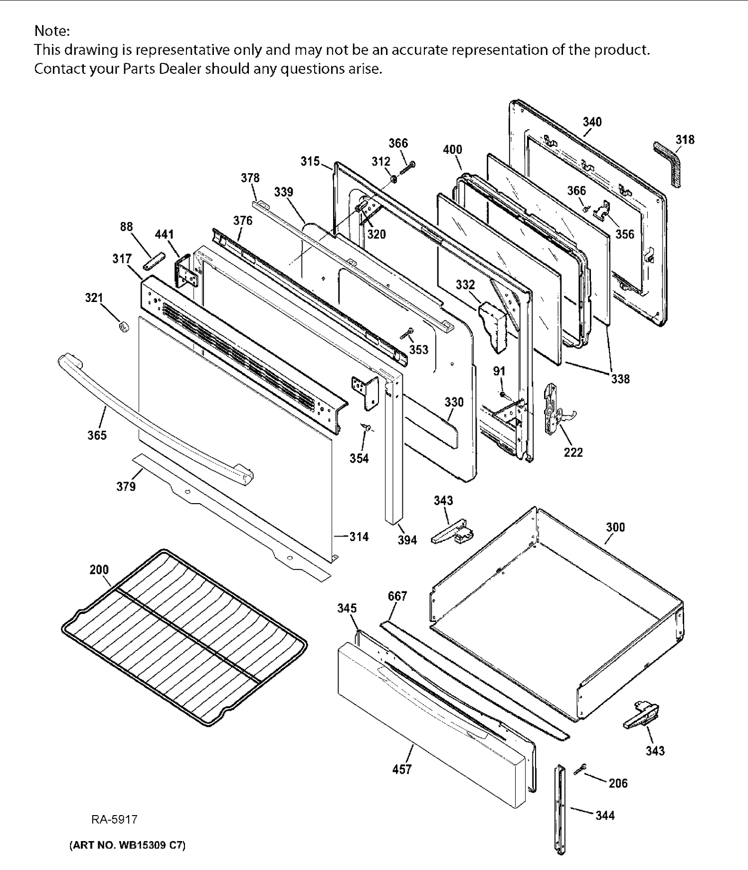DOOR & DRAWER PARTS Diagram and Parts List for JCGB650DEF2BB  General Electric Range