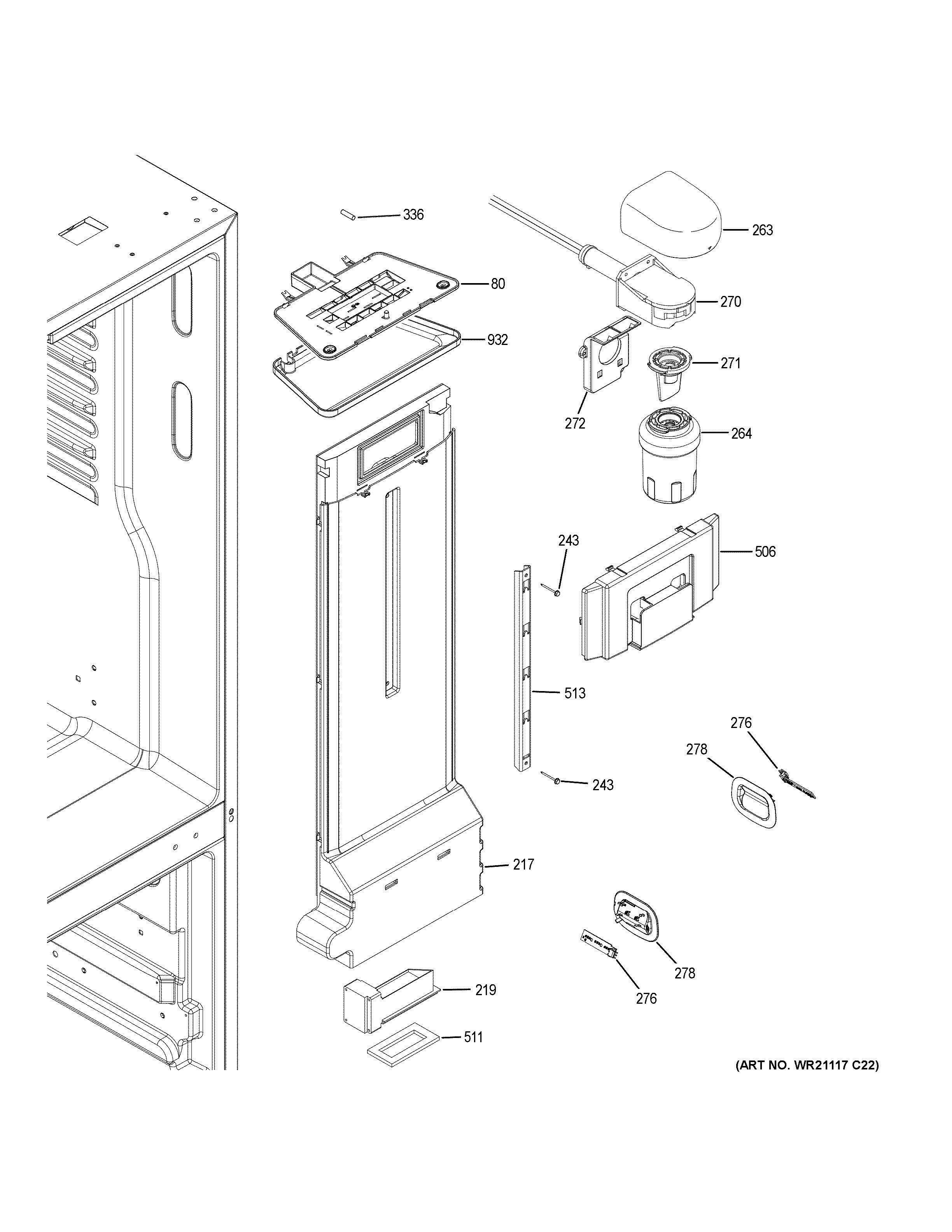 FRESH FOOD SECTION Diagram and Parts List for GFE24JGKBFBB  General Electric Refrigerator