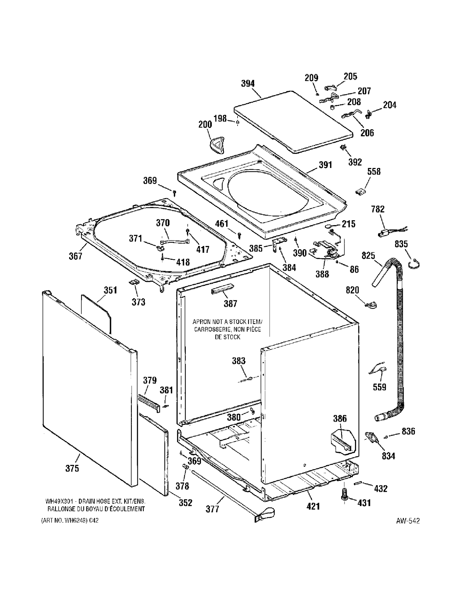 CABINET Diagram and Parts List for 56251B1WW  General Electric Washer
