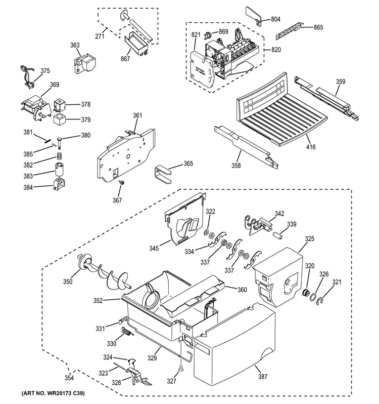 Ice Maker & Dispenser Diagram and Parts List for GSE25ETHCBB  General Electric Refrigerator