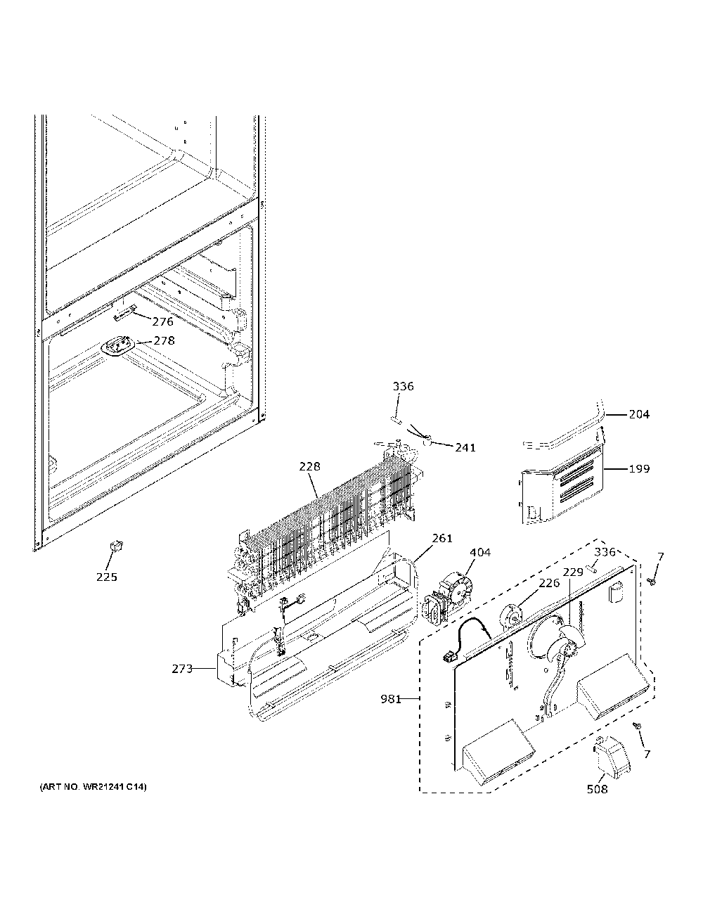 Freezer Section Diagram and Parts List for GYE18JYLGFFS  General Electric Refrigerator