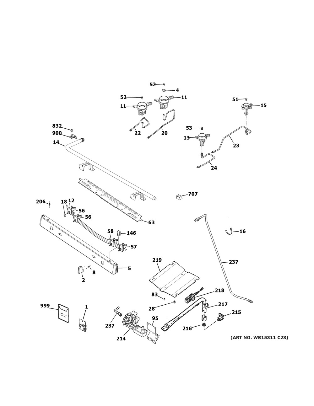 Gas And Burner Parts Diagram and Parts List for JGBS60DEK6BB  General Electric Range