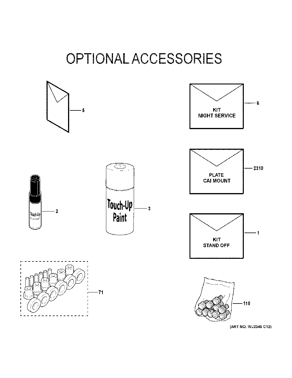 Optional Accessories Diagram and Parts List for NF80D045S3A53  General Electric Furnace