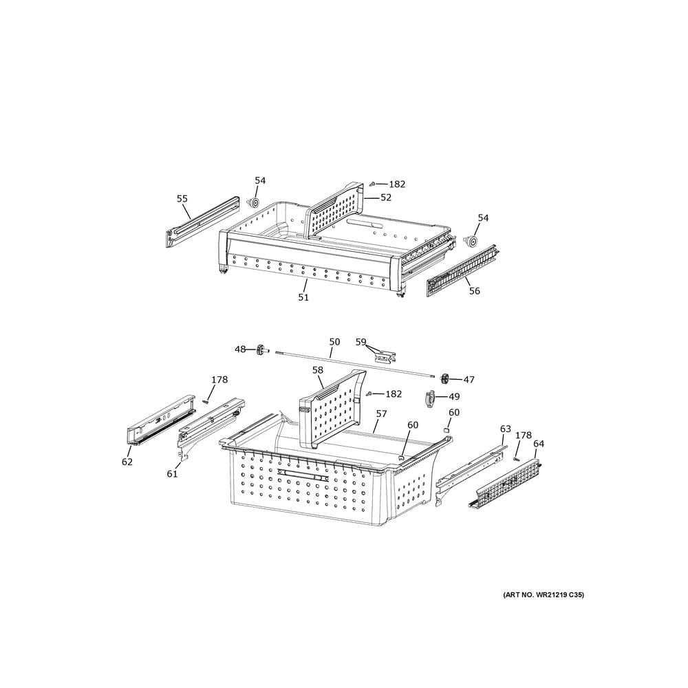 Freezer Shelves Diagram and Parts List for PXD22BYPCFS  General Electric Refrigerator