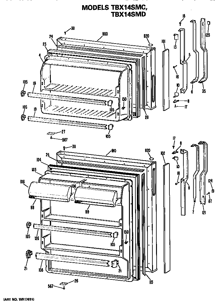 Doors Diagram and Parts List for TBX14SMCRHA  General Electric Refrigerator
