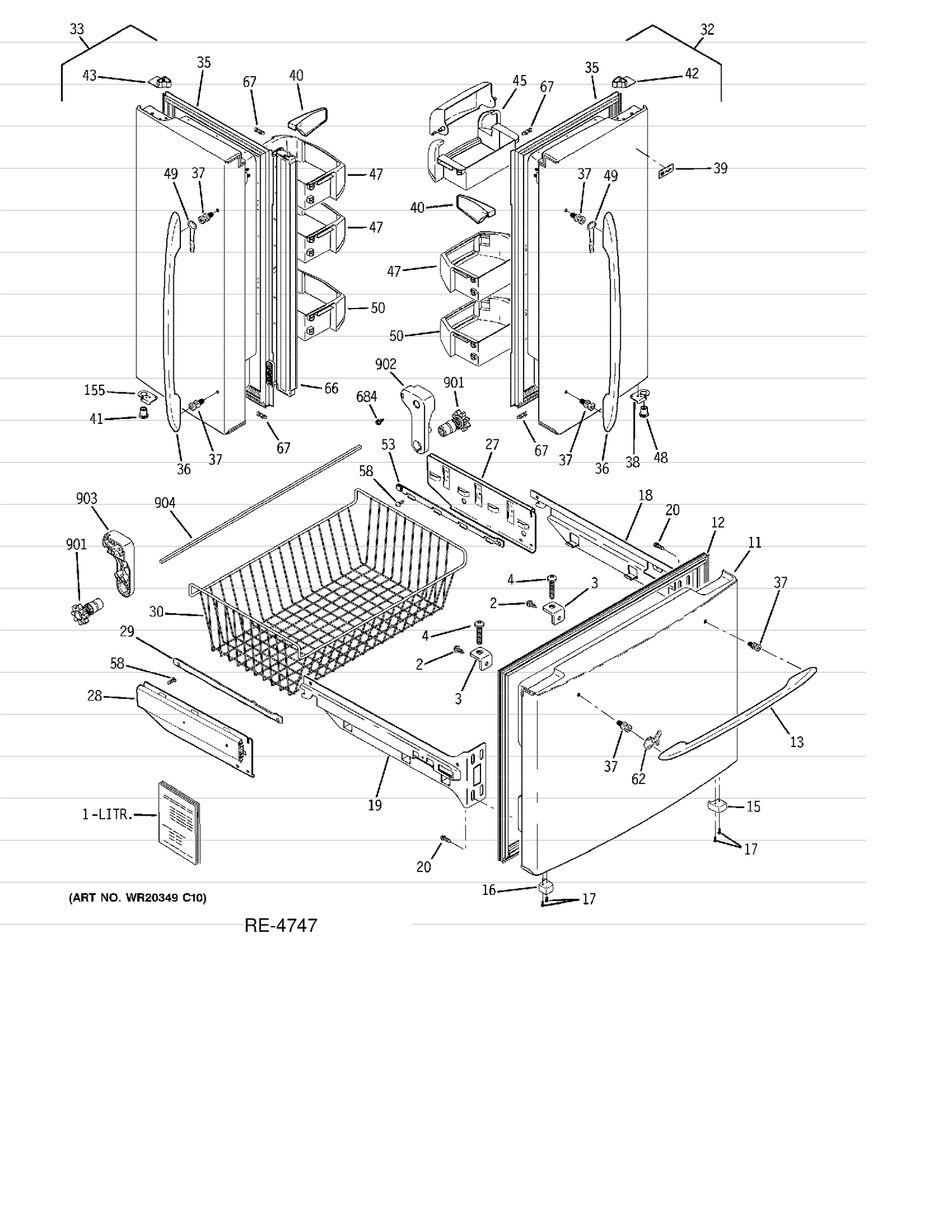 DOORS Diagram and Parts List for PFSF0MZFWW  General Electric Refrigerator