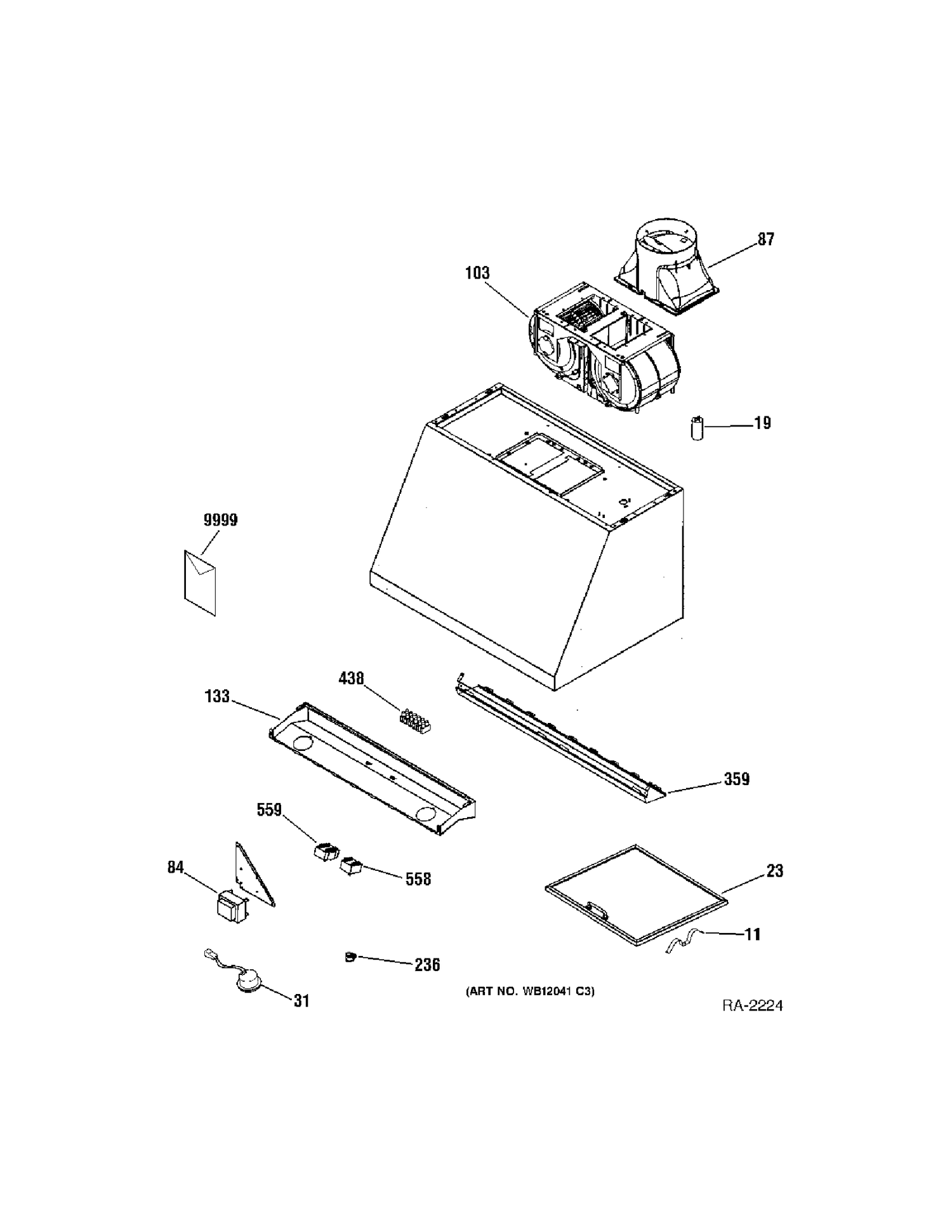 RANGE HOOD Diagram and Parts List for JV936L1SSC  General Electric Microwave