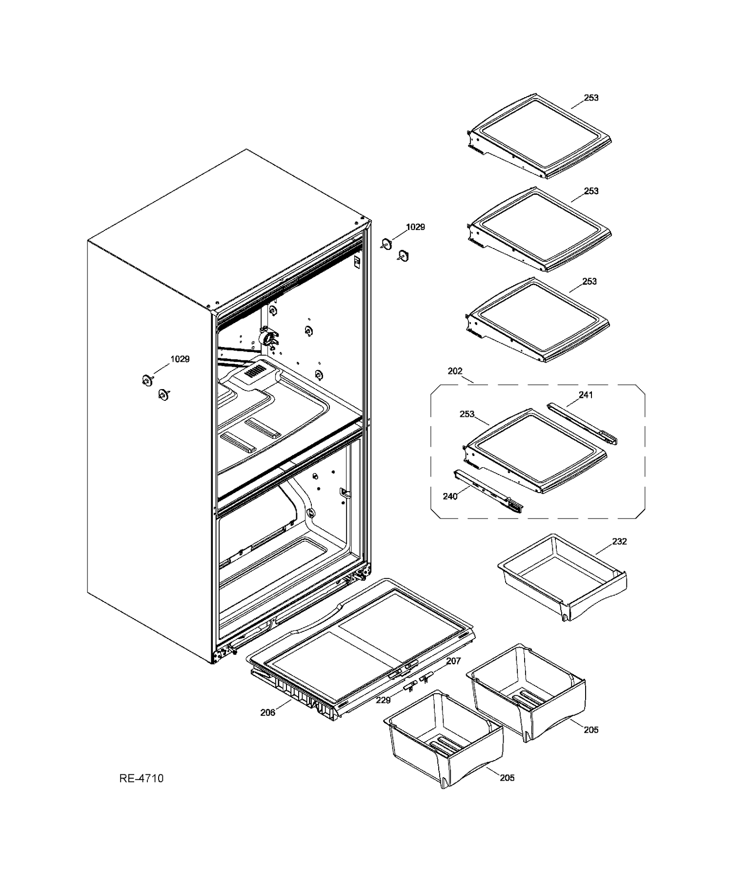 FF SHELVES Diagram and Parts List for GDRC3KBYCRWW  General Electric Refrigerator