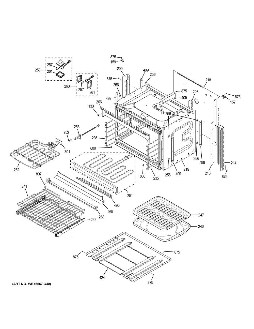 Lower Oven Diagram and Parts List for ZEK7500SH4SS  General Electric Wall Oven
