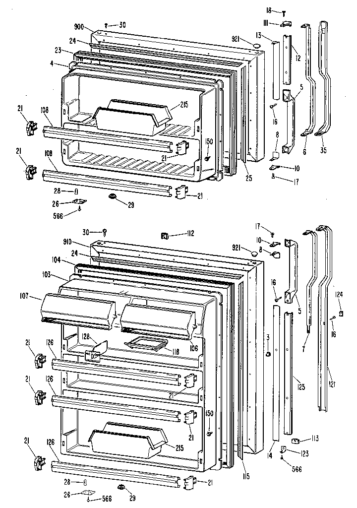 Doors Diagram and Parts List for TBX24ZKC  General Electric Refrigerator