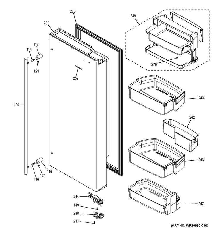 Fresh Food Door - Rh Diagram and Parts List for ZWE23ESHHSS  General Electric Refrigerator