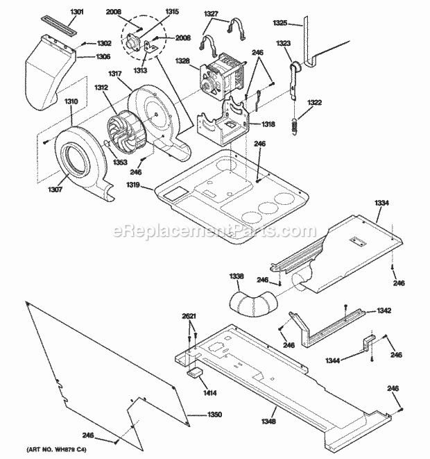 Motor, Blower & Belt Diagram and Parts List for WSM2700HEWWW  General Electric Washer Dryer Combo