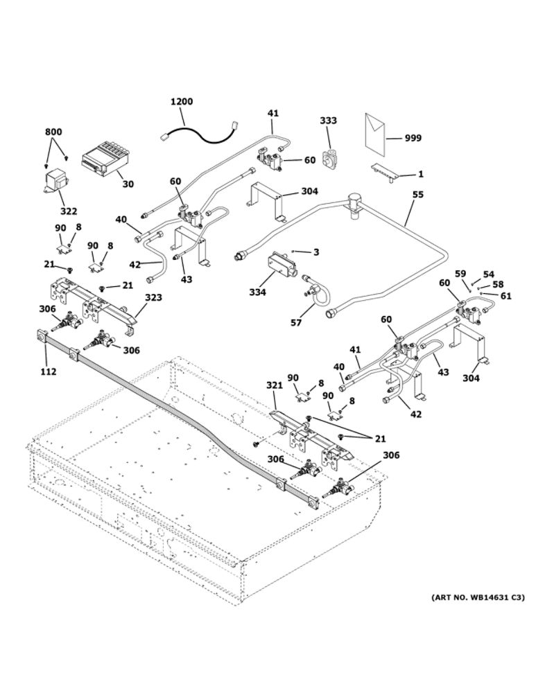 Gas And Burner Parts Diagram and Parts List for ZGU364NDP8SS  General Electric Cooktop