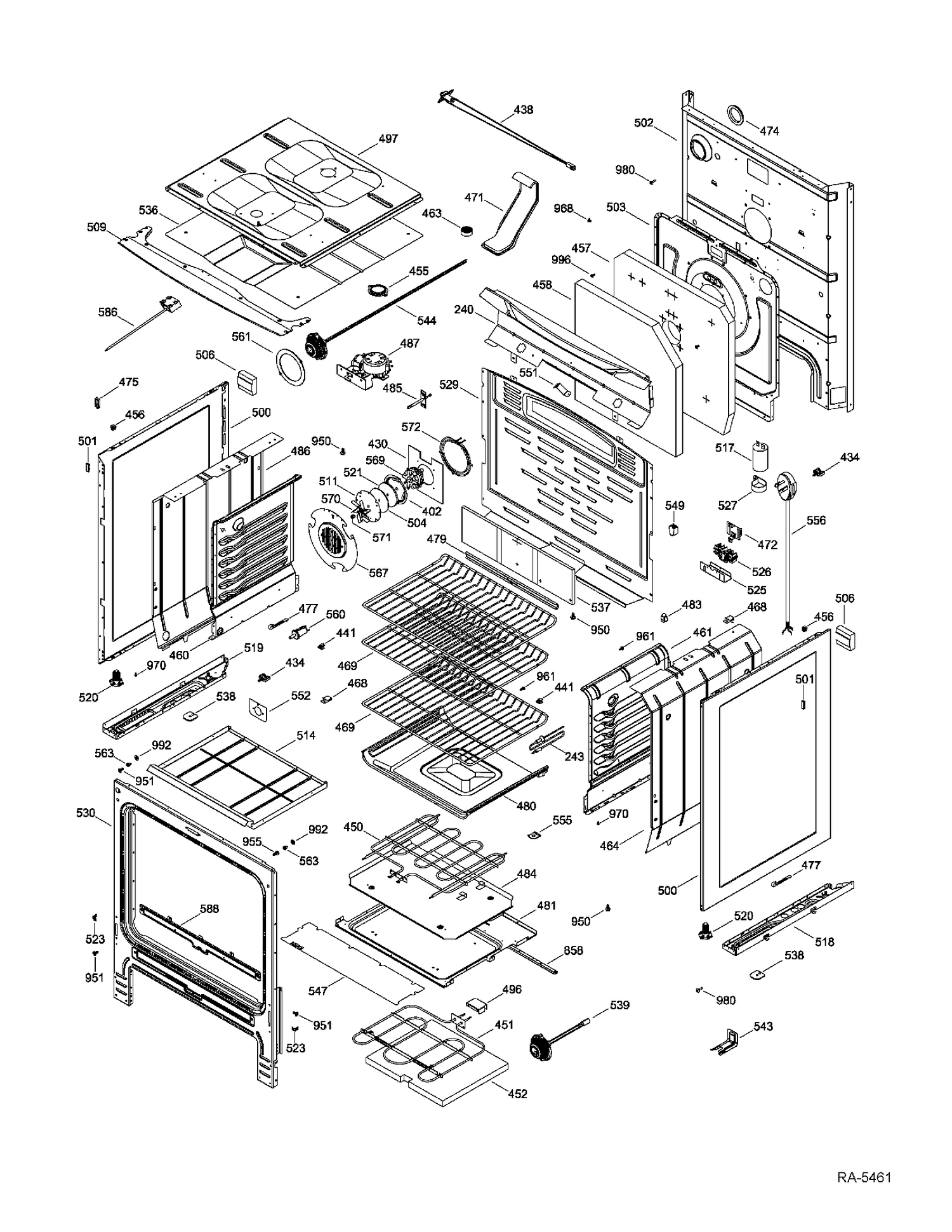 BODY PARTS Diagram and Parts List for PCB969SR3SS  General Electric Range