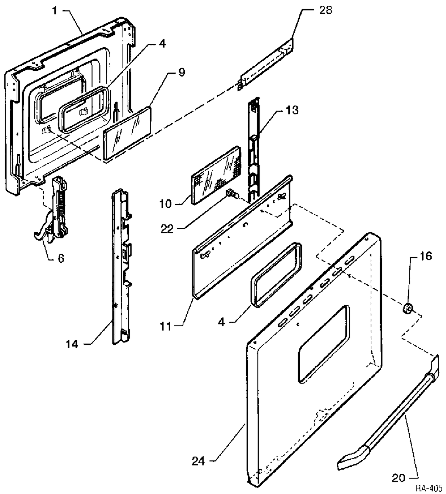 DOOR Diagram and Parts List for HRMF2300SM-4  General Electric Range