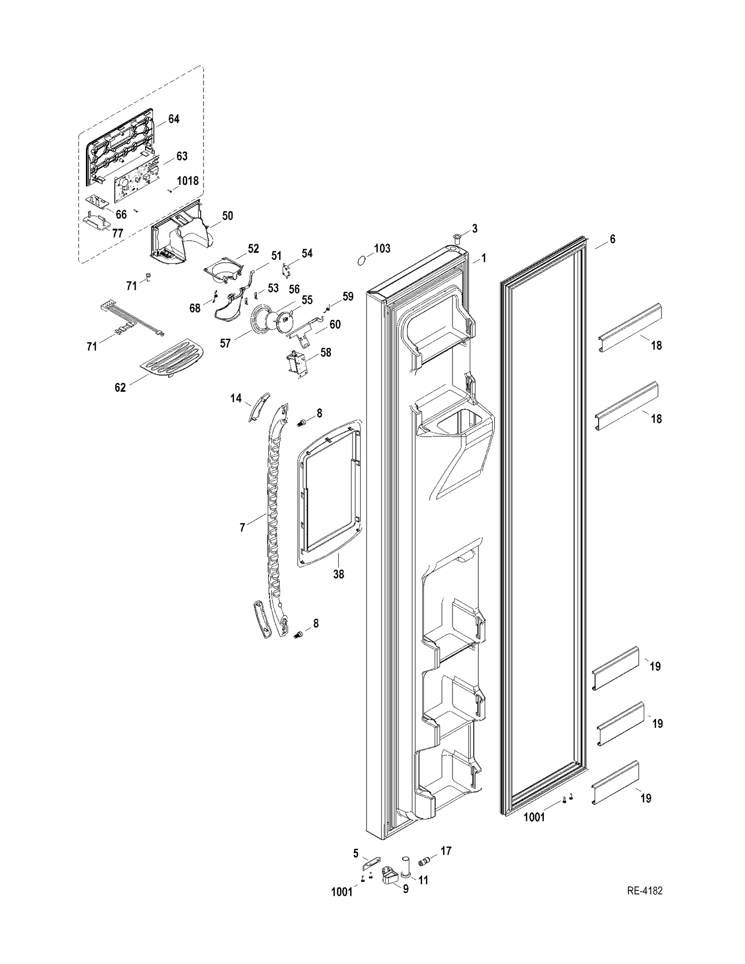 FZ DOOR Diagram and Parts List for GSRS3KLZAFBS  General Electric Refrigerator