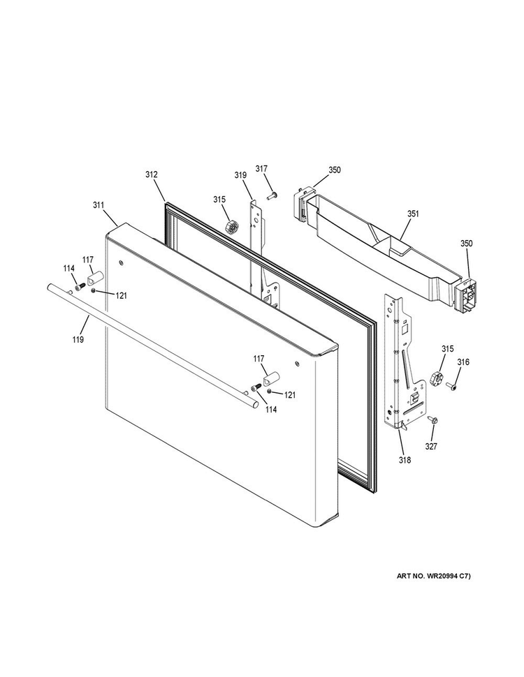 Freezer Door Diagram and Parts List for ZWE23ESHJSS  General Electric Refrigerator