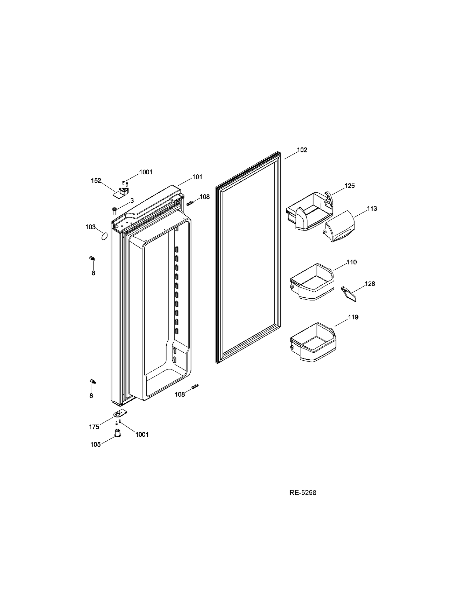 FF DOOR RIGHT Diagram and Parts List for GFRF2KBYHWW  General Electric Refrigerator