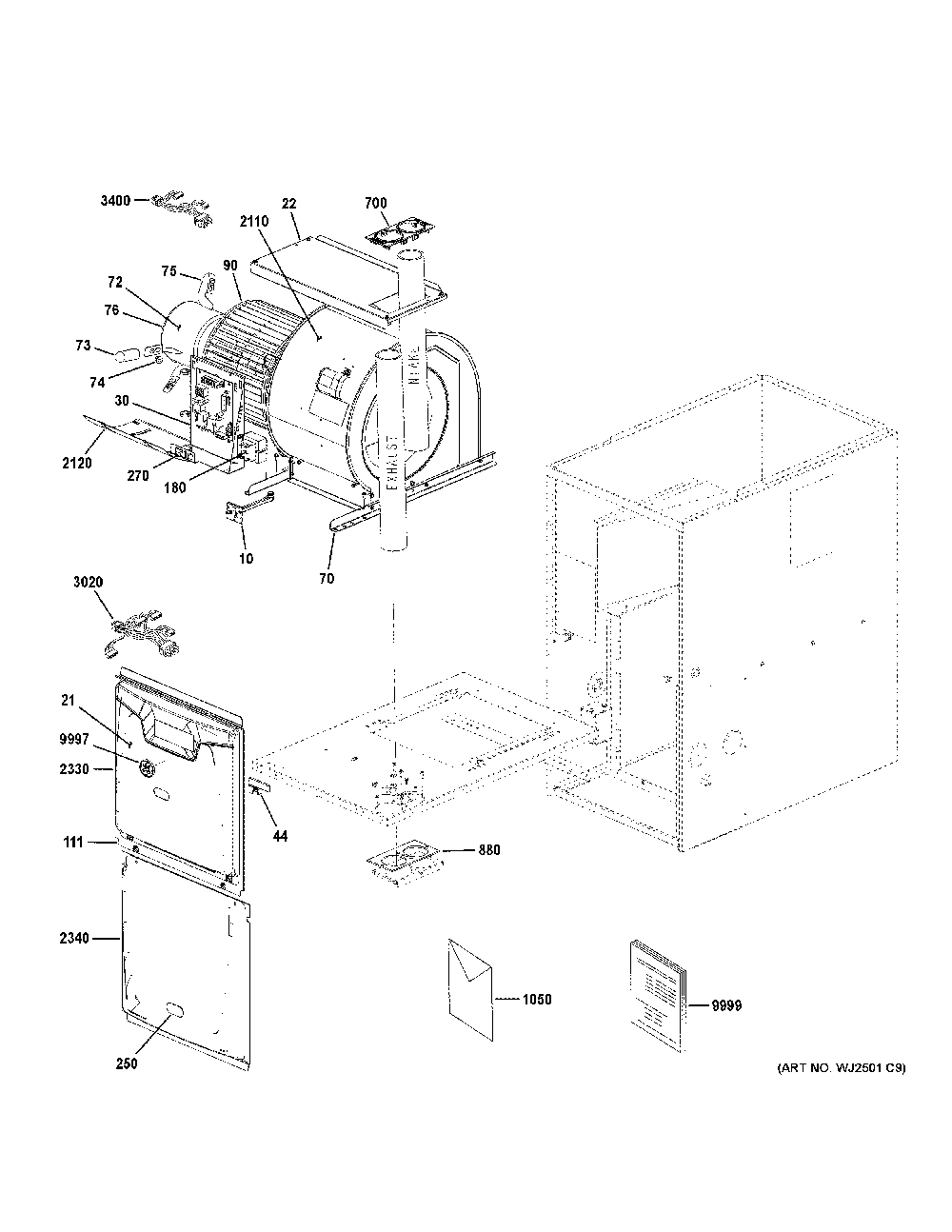 Cabinet Diagram and Parts List for NF97D070M3B00  General Electric Furnace