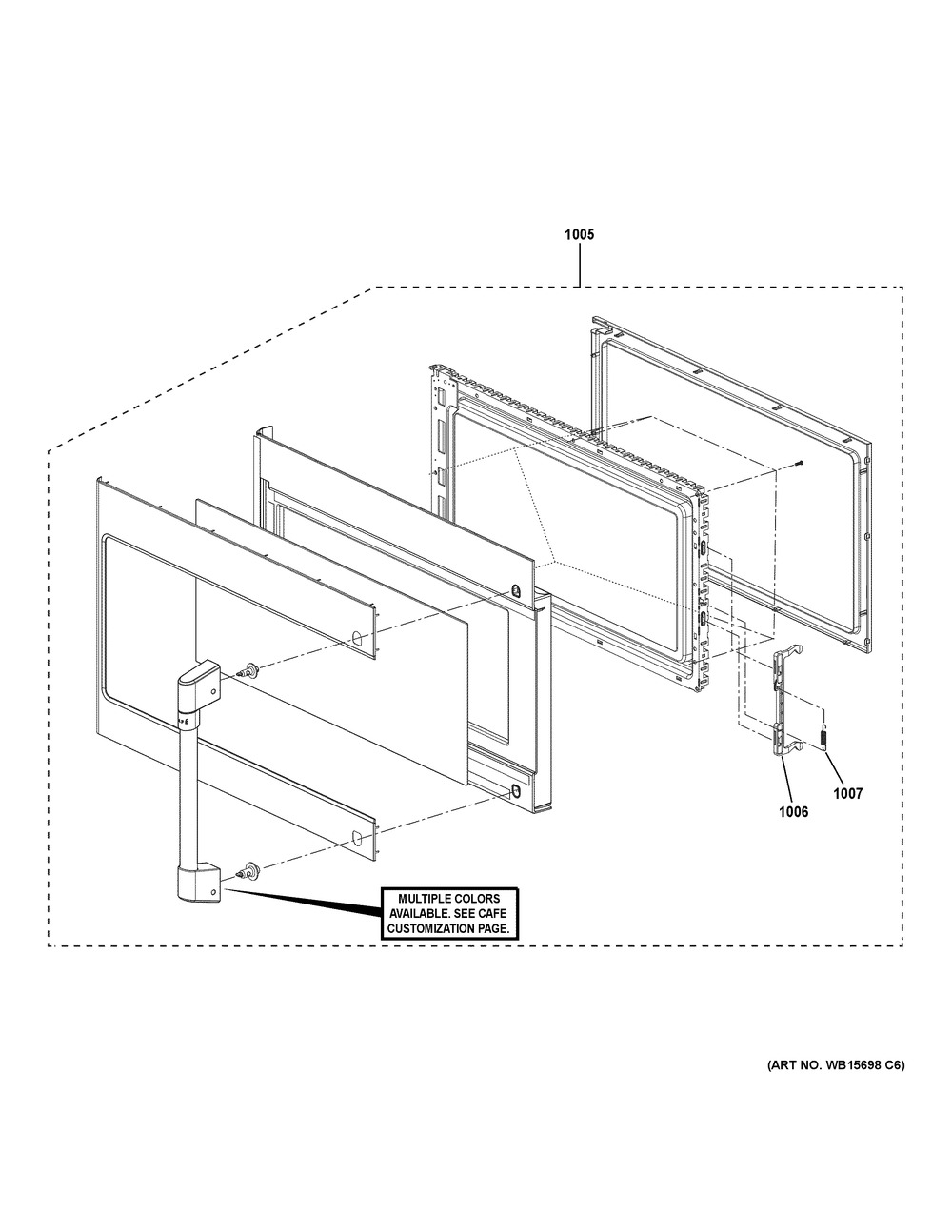 Door Parts Diagram and Parts List for CVM517P4R2W2  General Electric Microwave