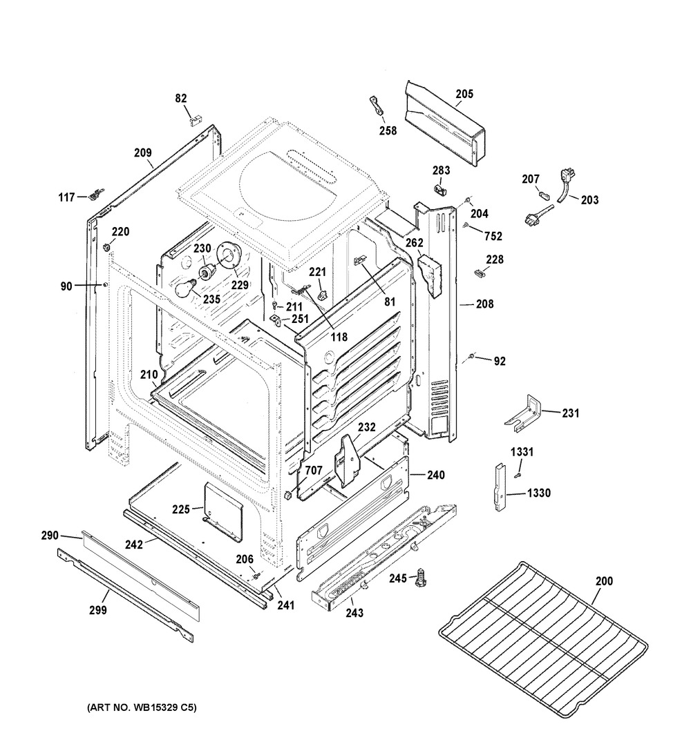 Body Parts Diagram and Parts List for JGBS10DEM4BB  General Electric Range