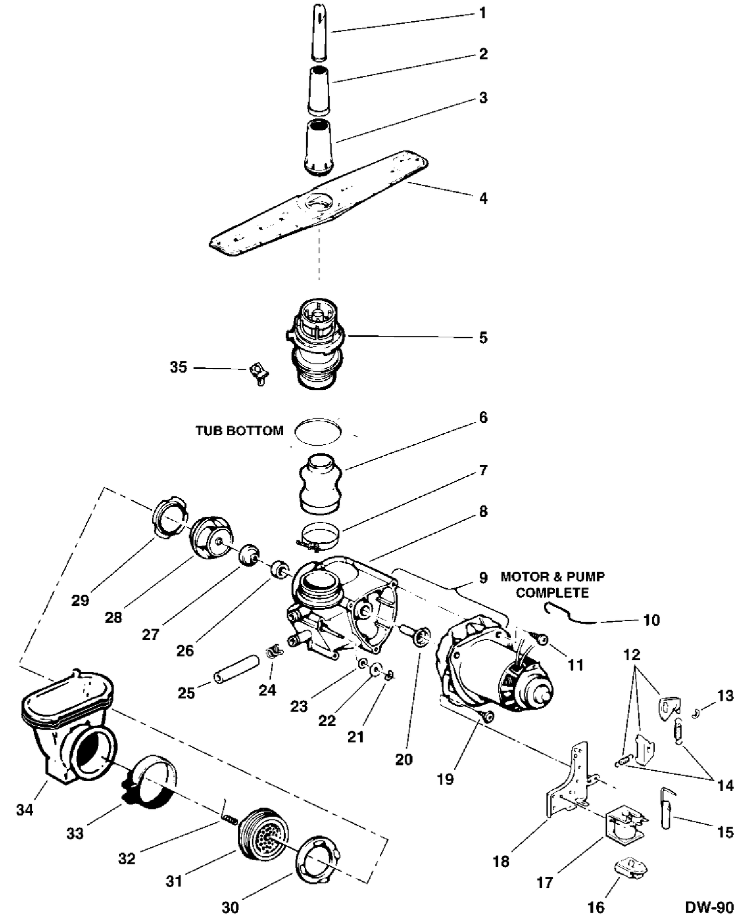 PUMP & MOTOR ASM. Diagram and Parts List for 40325129  General Electric Dishwasher