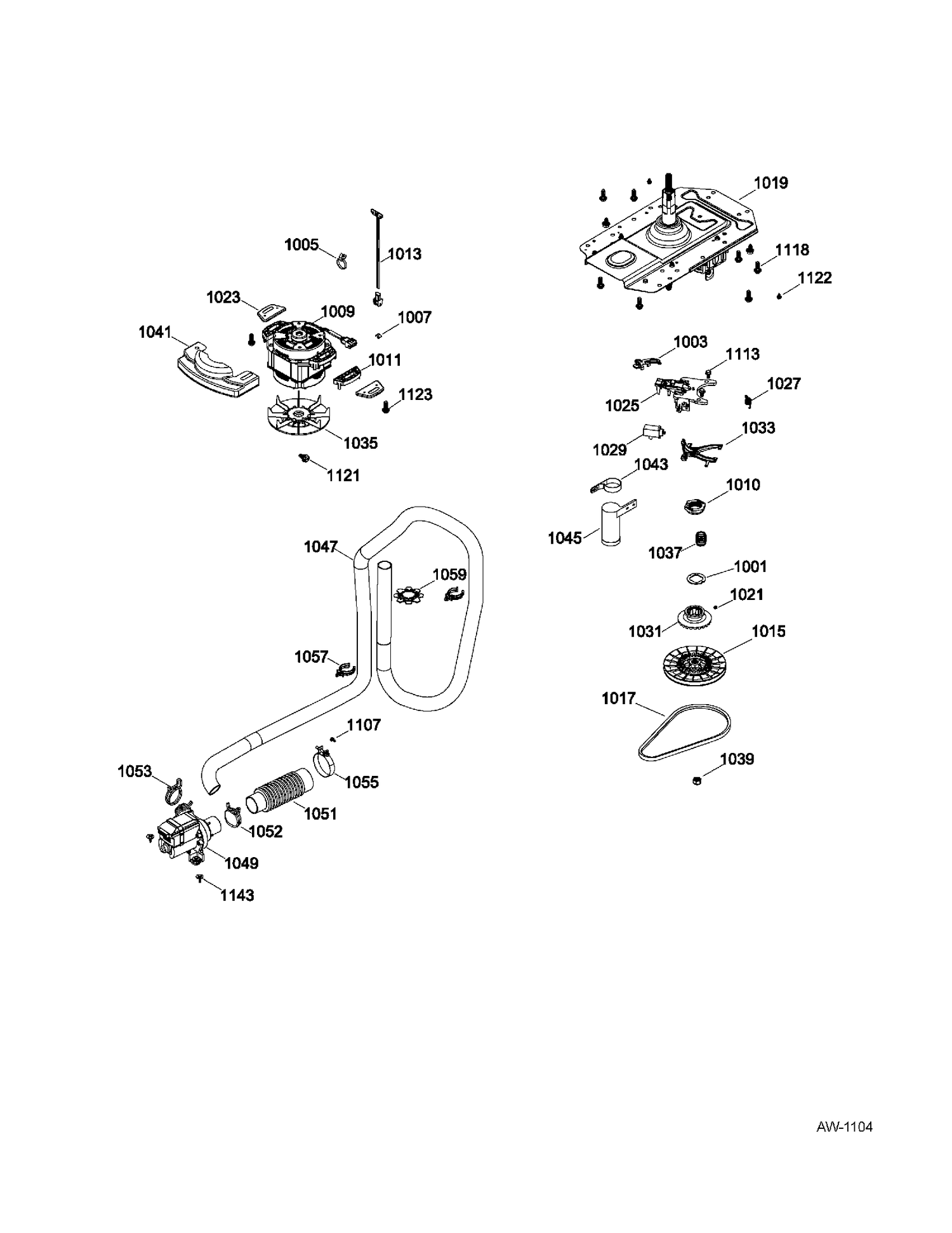 DRIVE COMPONENTS WASHER Diagram and Parts List for GUAP240EM4WW  General Electric Washer