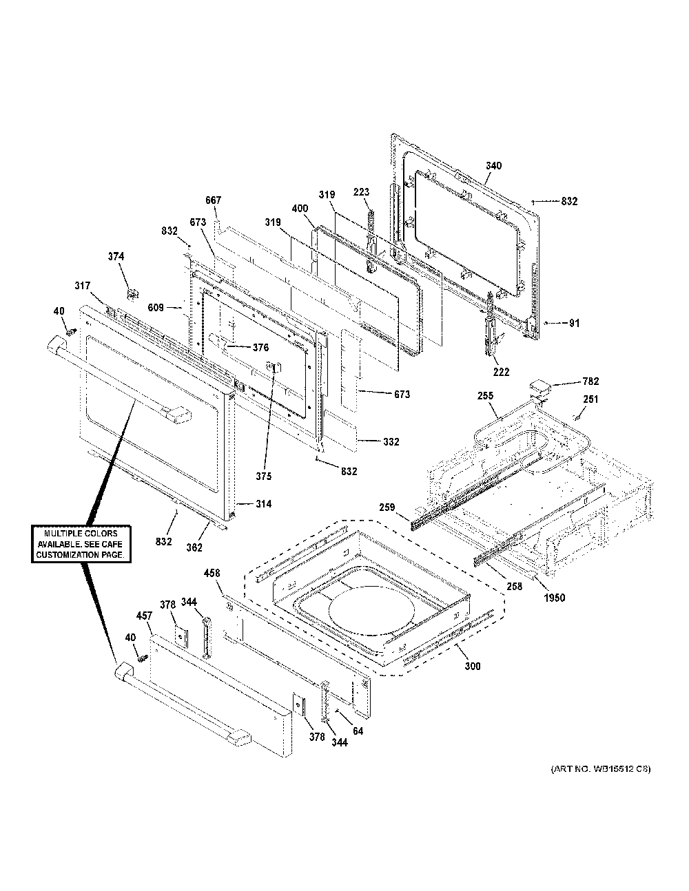 Door And Drawer Parts Diagram and Parts List for C2S900P2M2S1  General Electric Range
