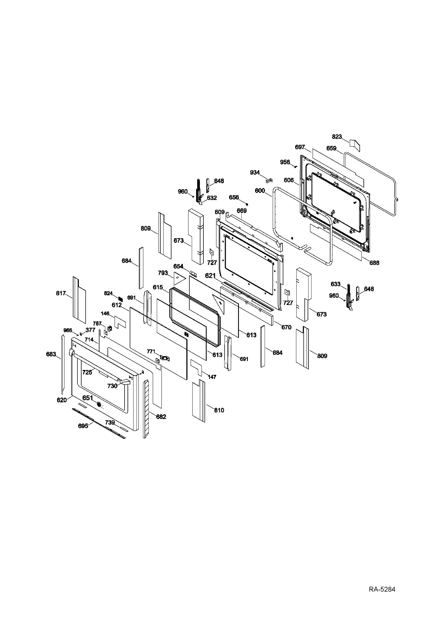 DOOR Diagram and Parts List for CBC980ST3SS  General Electric Range