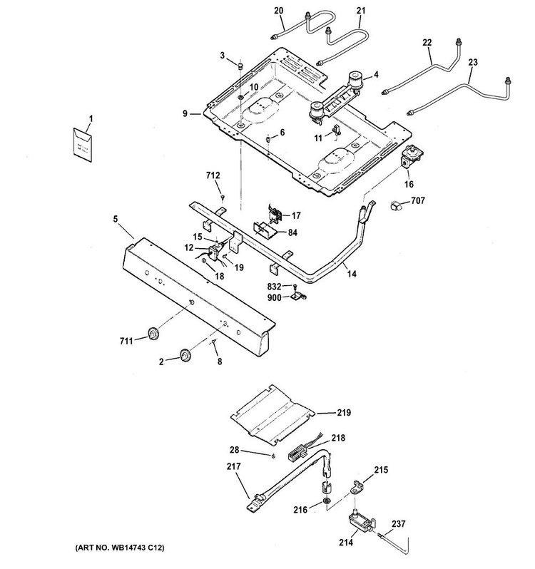 Gas & Burner Parts Diagram and Parts List for RGB525DEH3BB  Hotpoint Range