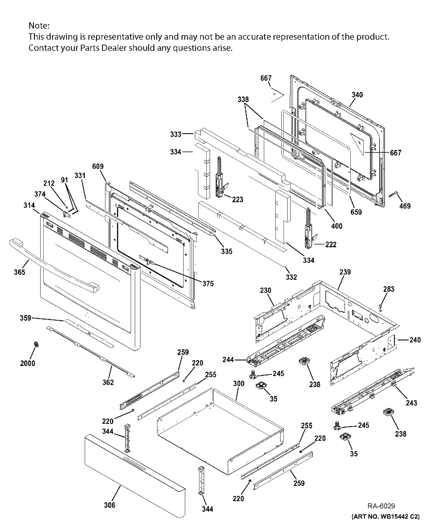 DOOR & DRAWER PARTS Diagram and Parts List for PCGB911SEJ1SS  General Electric Range