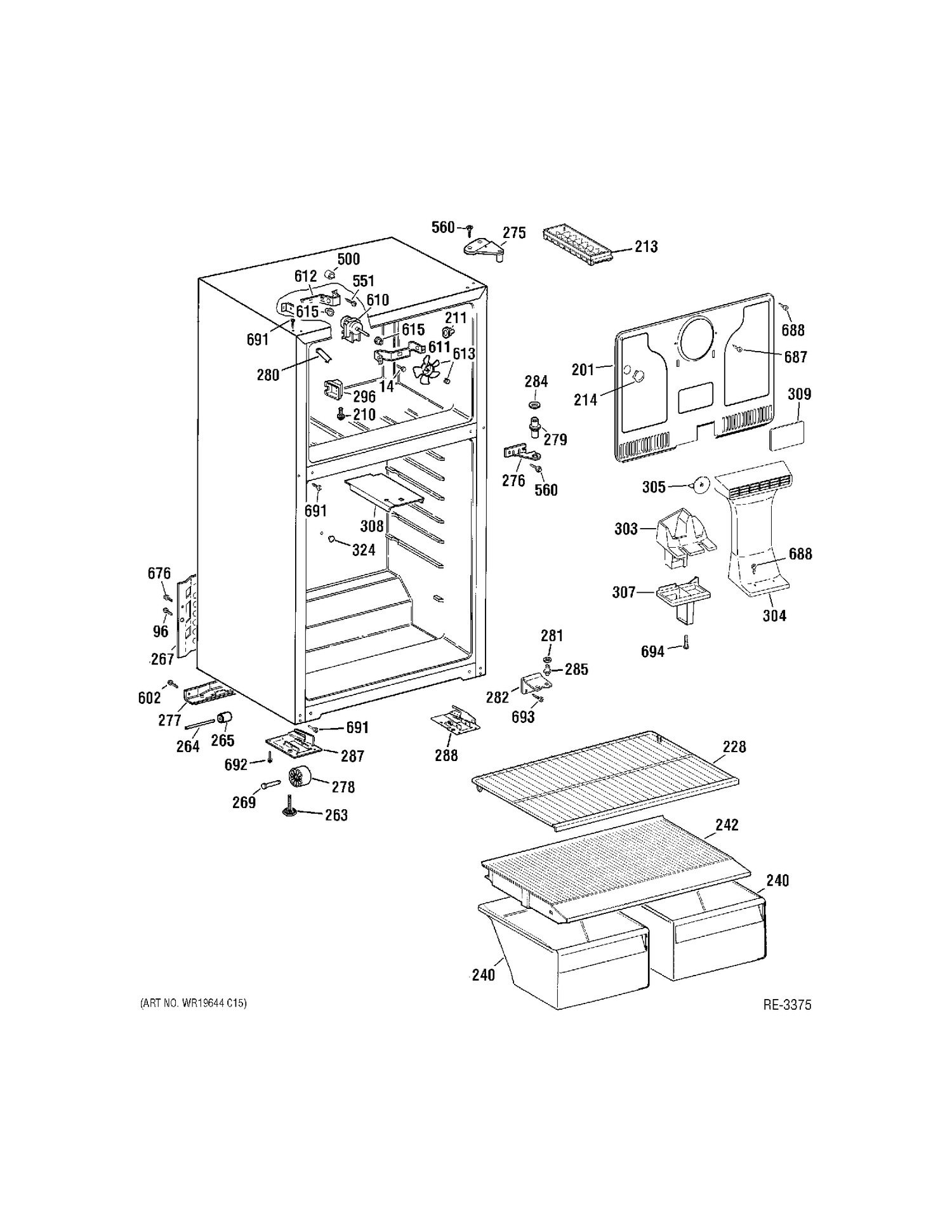 CABINET Diagram and Parts List for MTS18GBSARWW  General Electric Refrigerator