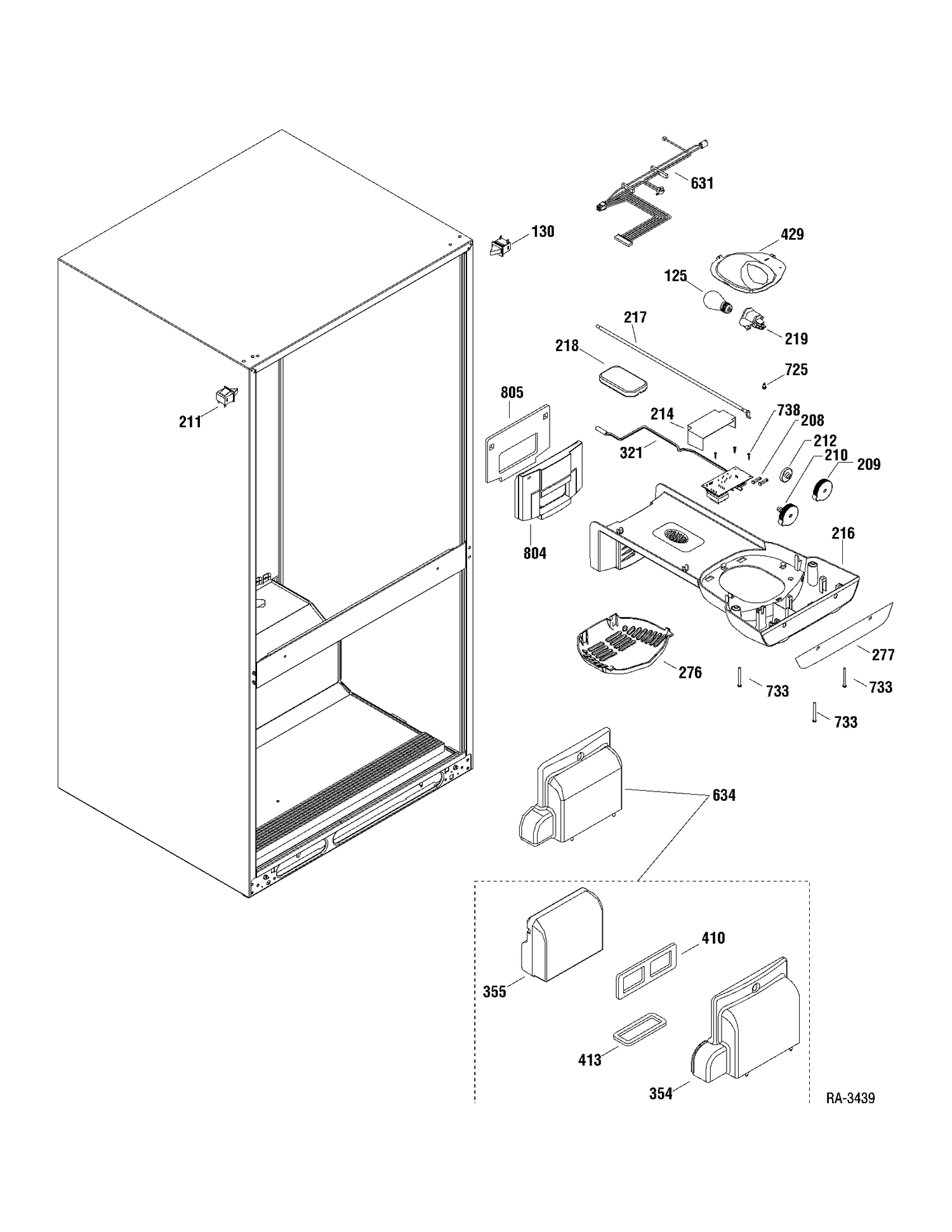 FF SECTION Diagram and Parts List for GBSC0HBXAEWW  General Electric Refrigerator