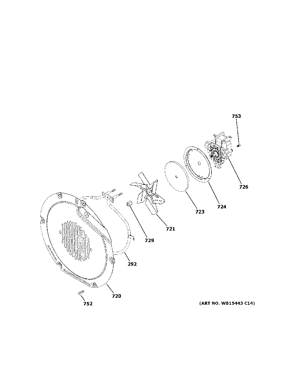 Convection Fan Diagram and Parts List for PGS960YP2FS  General Electric Range