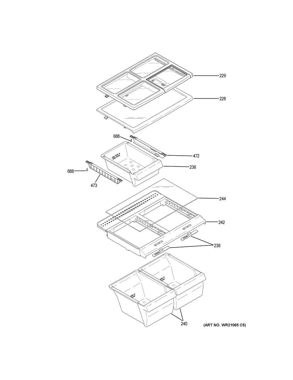 Fresh Food Shelves Diagram and Parts List for GIE18HSHMRSS  General Electric Refrigerator
