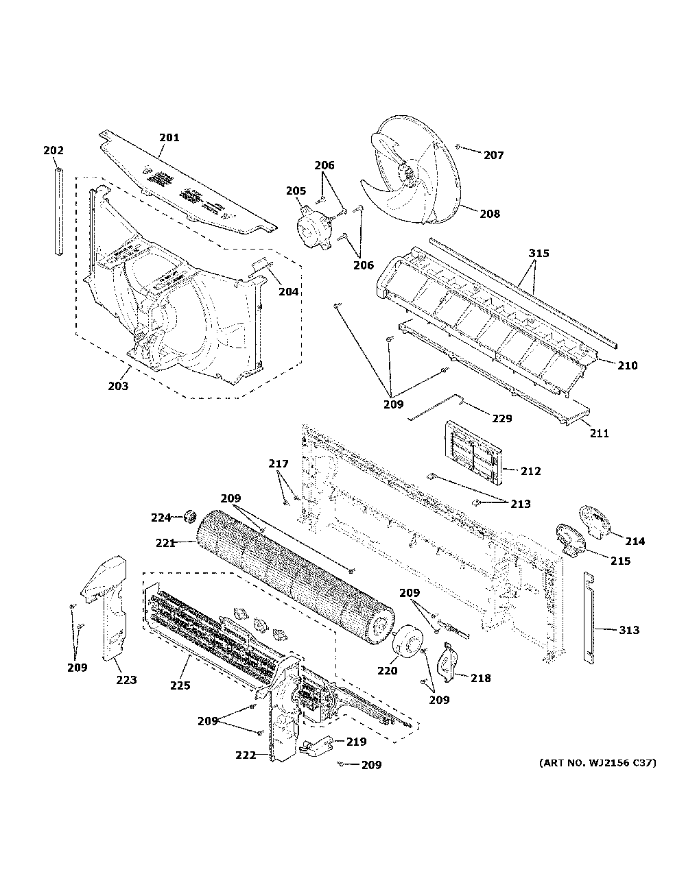 Motor & chassis parts Diagram and Parts List for AZ65H15DABW6  General Electric Air Conditioner