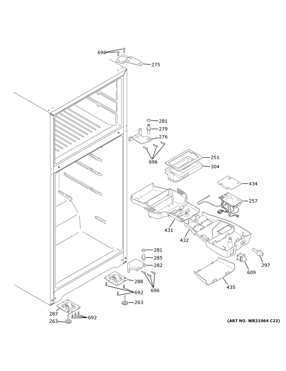 Fresh Food Section Diagram and Parts List for HPS18BGNHRSH  General Electric Refrigerator